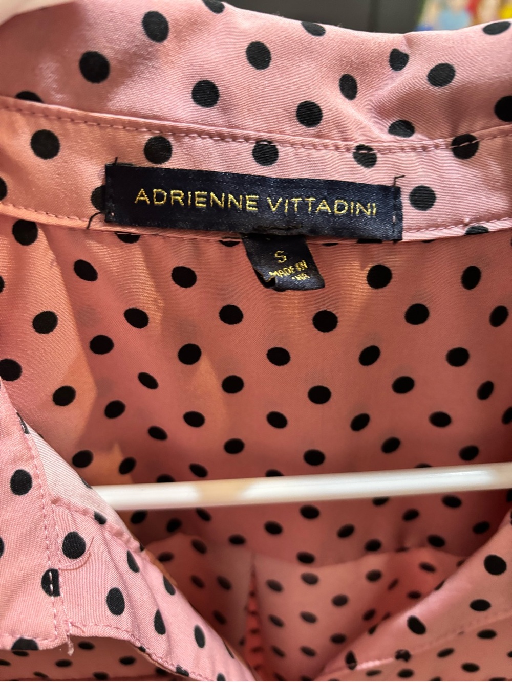 Adrienne Vittadini Pink and Black Polka Dot Shirt